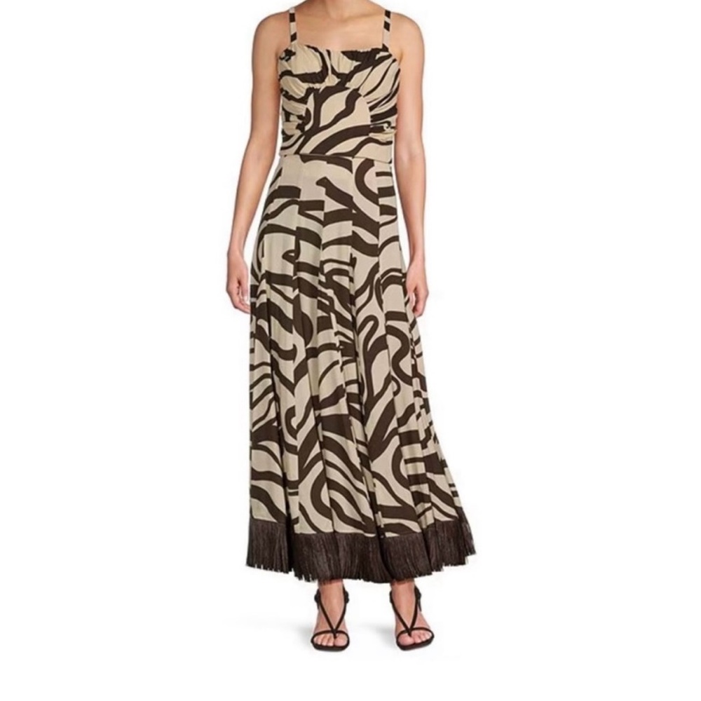 NWT ANTONIO MELANI Style Somers Swirl Print Linen Blend Straw Trim Two Piece Set